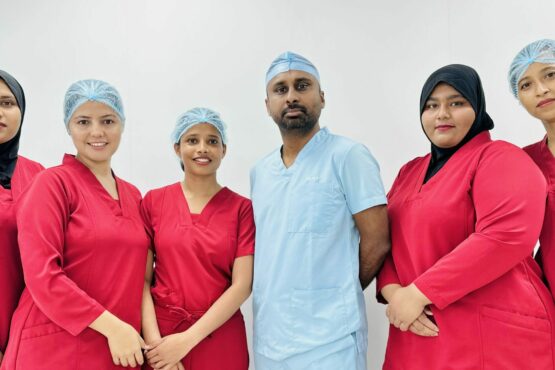 Dr Azzam with his team after completing the cataract and retinal detachment surgery