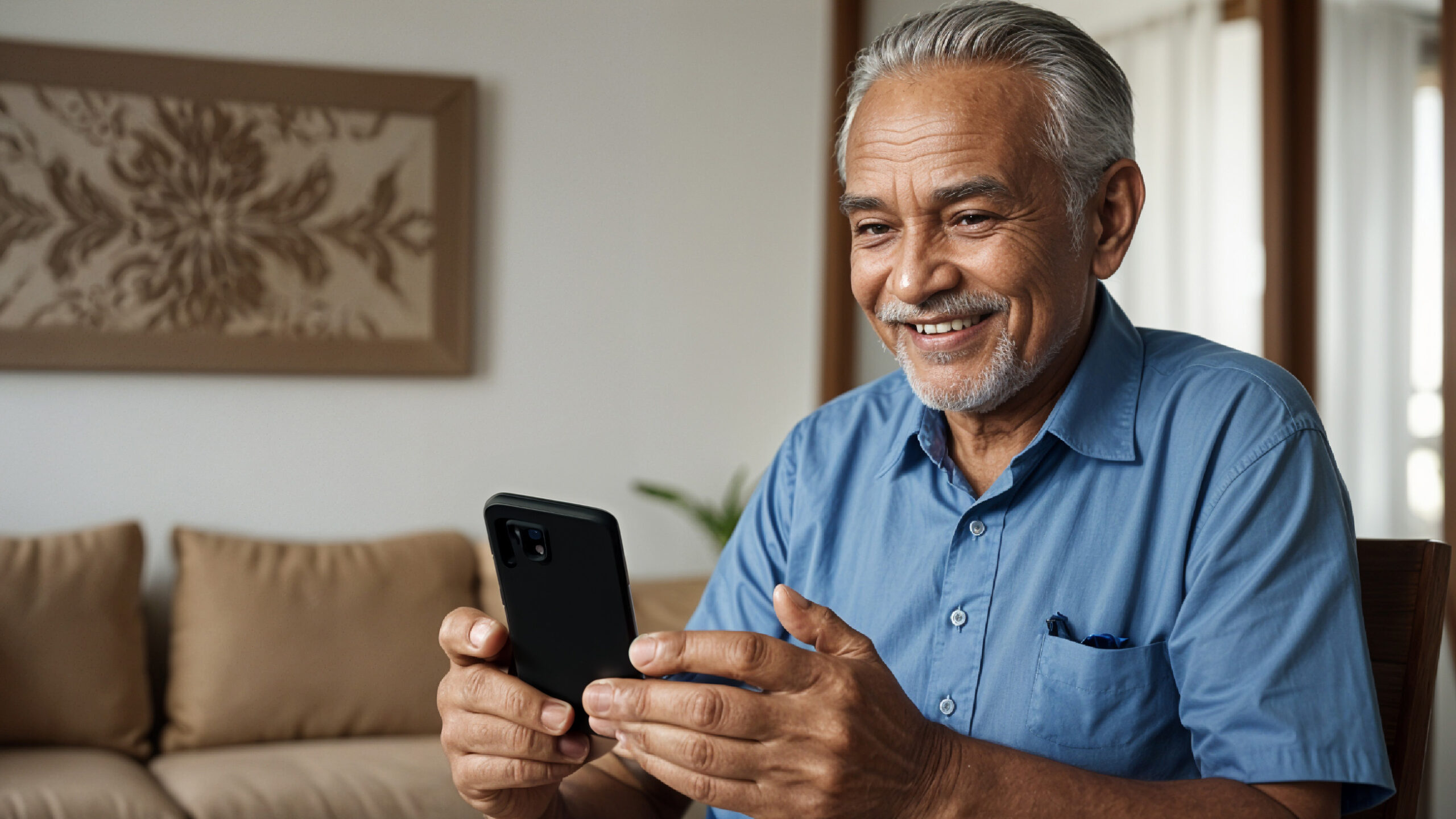Clear vision at any age Elderly person reading something from his phone without any difficulty