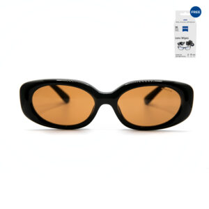 Coach HC8443D Black Oval Sunglasses with Brown Lenses