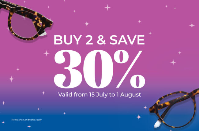 eyecare-july-eyewear-offers-2026.jpg EyeCare Opticals July 2026 promotion featuring 30% off a second frame and FREE Ora sunglasses with selected ZEISS SmartLife lenses.