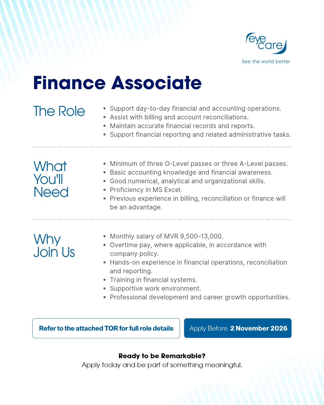 EyeCare Finance Associate – The Role, What You’ll Need, Why Join Us