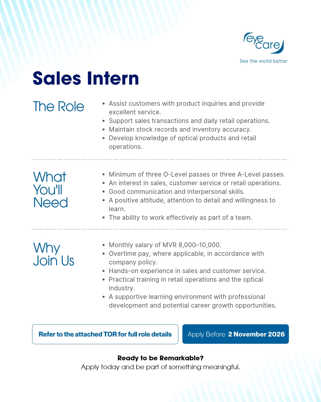 EyeCare Sales Clerk (Cashier) – The Role, What You’ll Need, Why Join Us